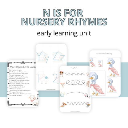 N is for Nursery Rhymes Alphabet Unit Study | Preschool Letter N Printable Activities