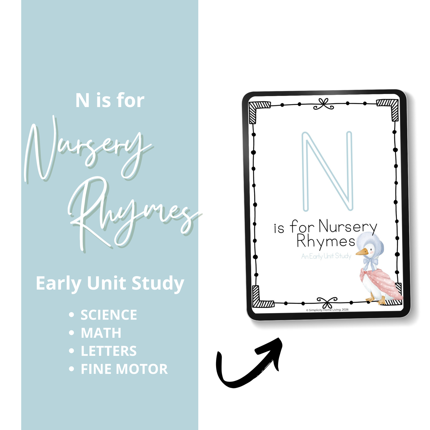 N is for Nursery Rhymes Alphabet Unit Study | Preschool Letter N Printable Activities