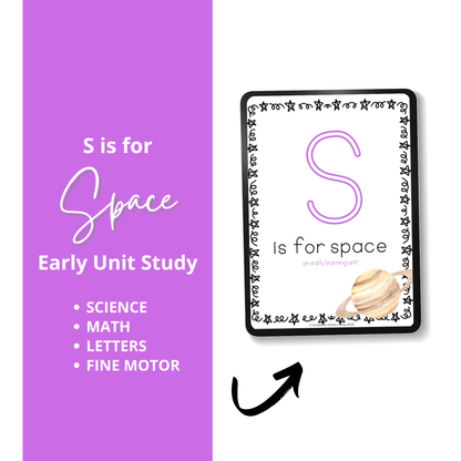 S is for Space Alphabet Unit Study | Preschool Solar System, Moon Phases & Letter S Activities