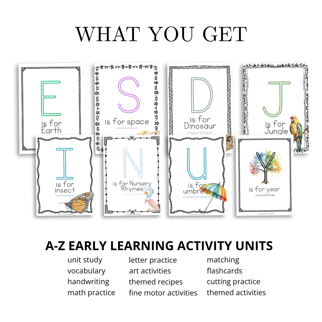 A – Z Alphabet Unit Study Bundle | 26 Printable Preschool & Kindergarten Homeschool Units | 1,800+ Pages - Simplicity Home Living