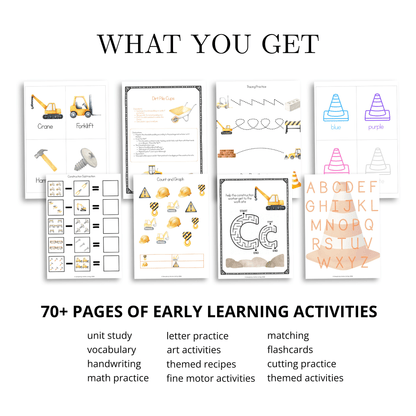 C Is for Construction Alphabet Unit Study | 72-Page Printable Early Learning Activities - Simplicity Home Living