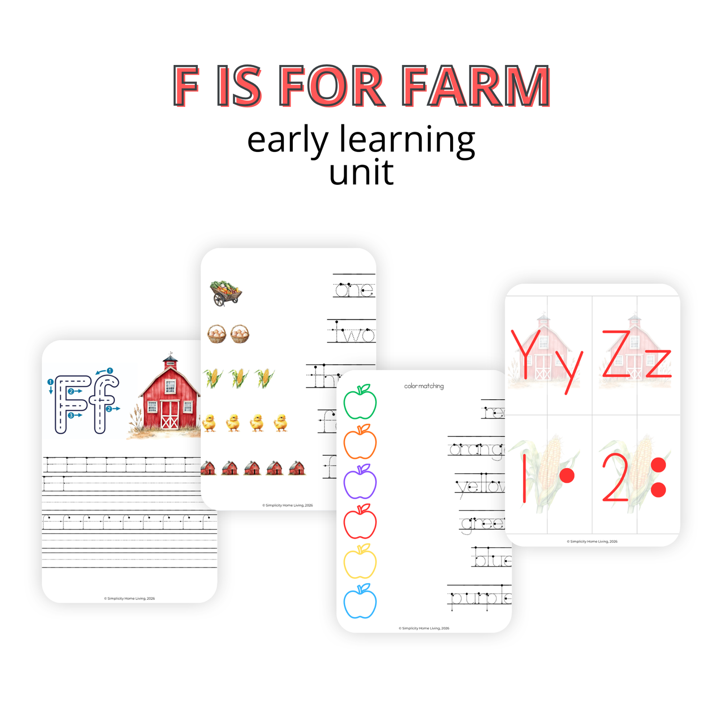 F is for Farm Alphabet Unit Study | 71-Page Printable Early Learning Activities
