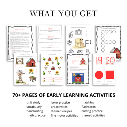 F is for Farm Alphabet Unit Study | 71-Page Printable Early Learning Activities - Simplicity Home Living