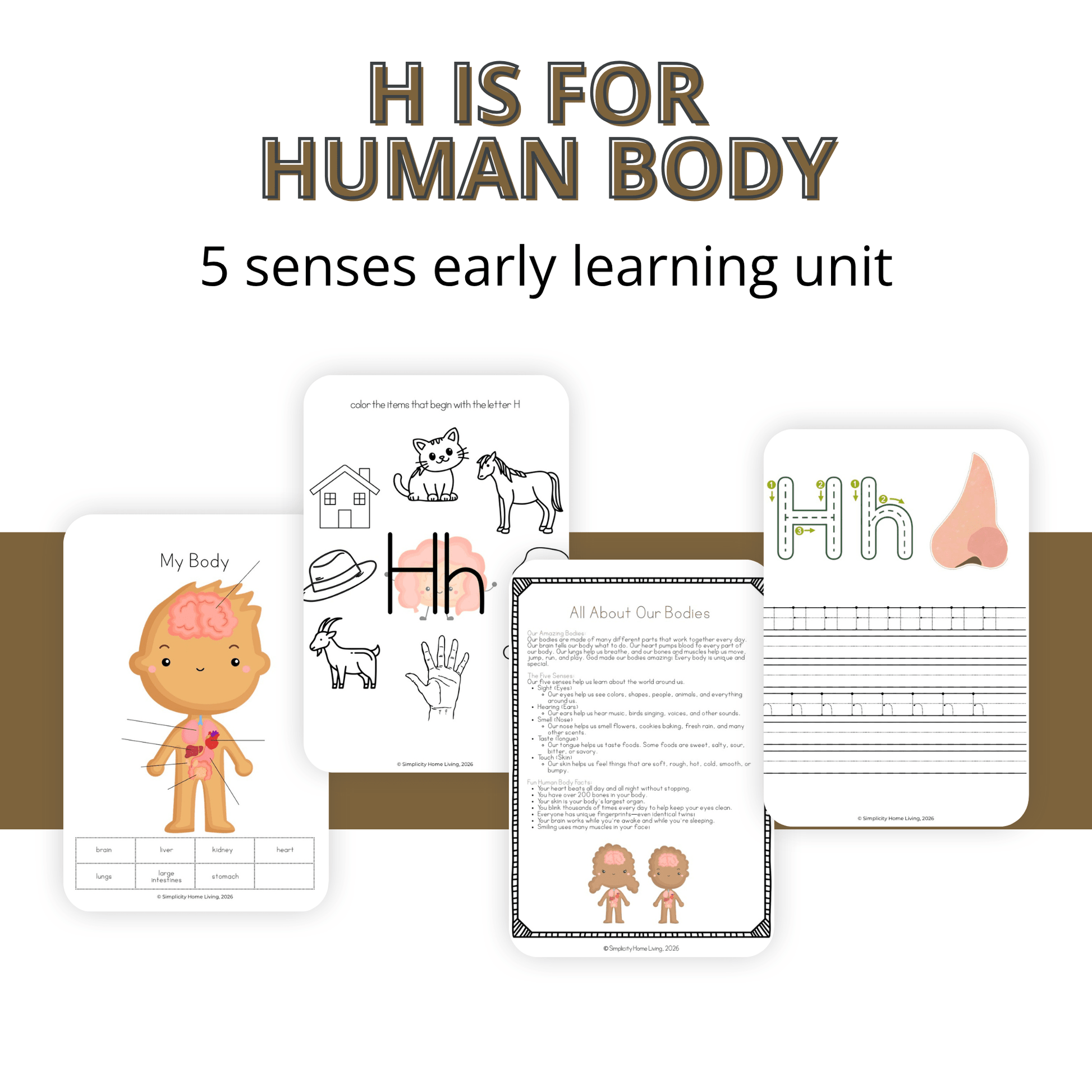 H Is for Human Body Alphabet Unit Study | 70+ Page Preschool Printable - Simplicity Home Living