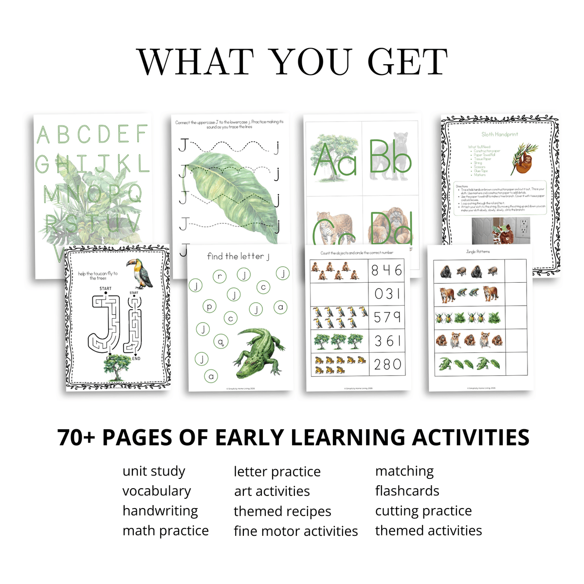 J is for Jungle Alphabet Early Learning Unit Study | 70-Page Pre-K Printable - Simplicity Home Living