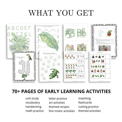 J is for Jungle Alphabet Early Learning Unit Study | 70-Page Pre-K Printable - Simplicity Home Living