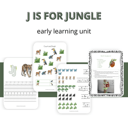 J is for Jungle Alphabet Early Learning Unit Study | 70-Page Pre-K Printable - Simplicity Home Living