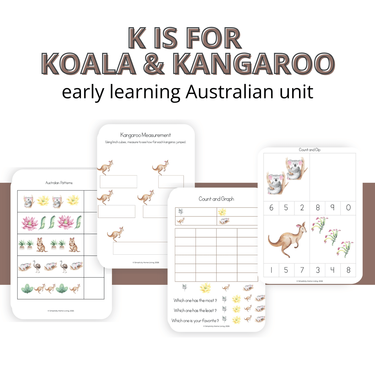 K is for Koala & Kangaroo Alphabet Early Learning Unit Study | 70+ Page Pre-K Printable - Simplicity Home Living