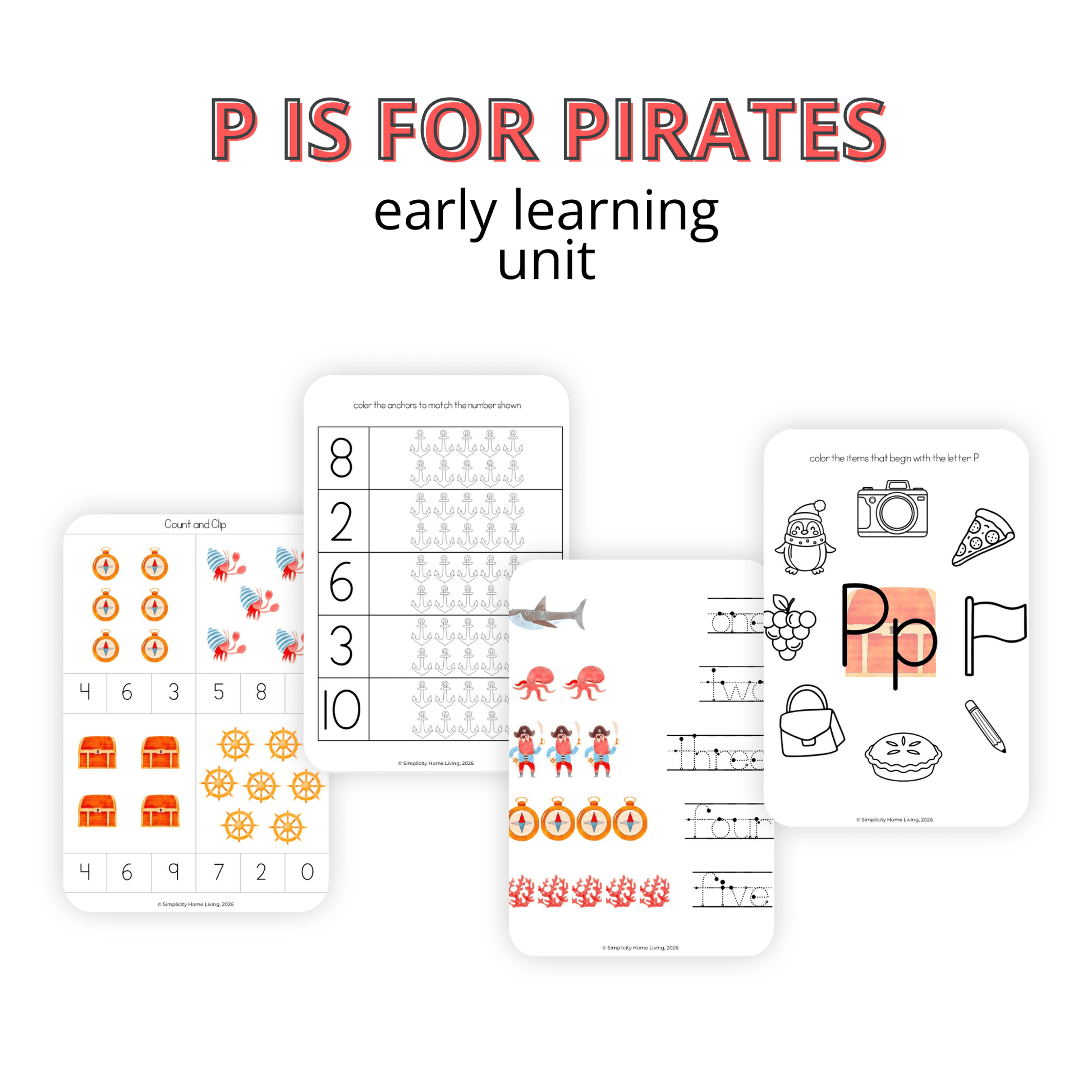 P Is for Pirate Alphabet Unit Study | Preschool Pirate & Letter P Printable Activities - Simplicity Home Living