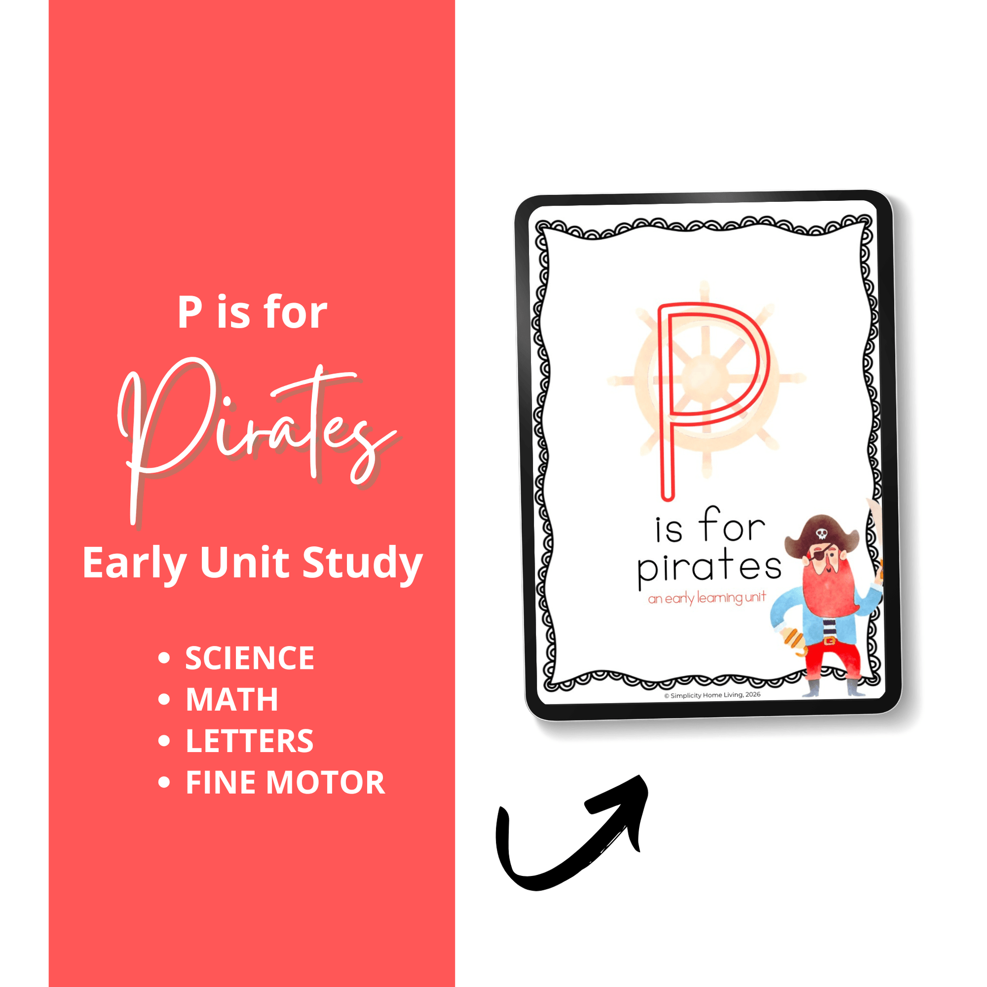 P Is for Pirate Alphabet Unit Study | Preschool Pirate & Letter P Printable Activities - Simplicity Home Living