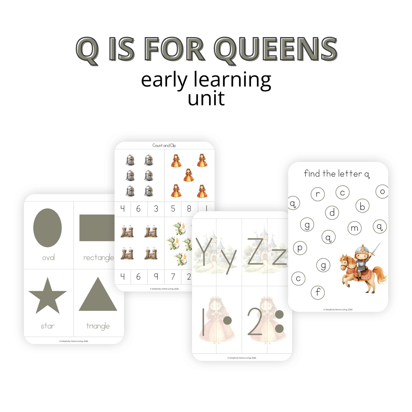 Q is for Queens Alphabet Unit Study | Preschool Queen, Castle & Letter Q Printable Activities - Simplicity Home Living