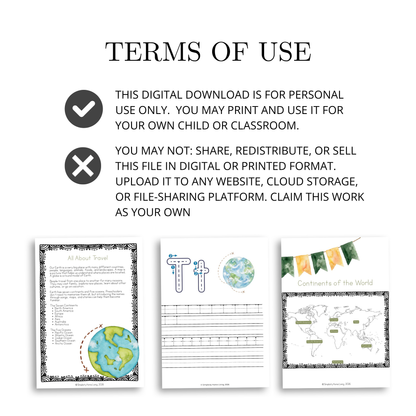 T is for Travel Alphabet Unit Study | Preschool Geography, Continents, Oceans & Letter T Activities