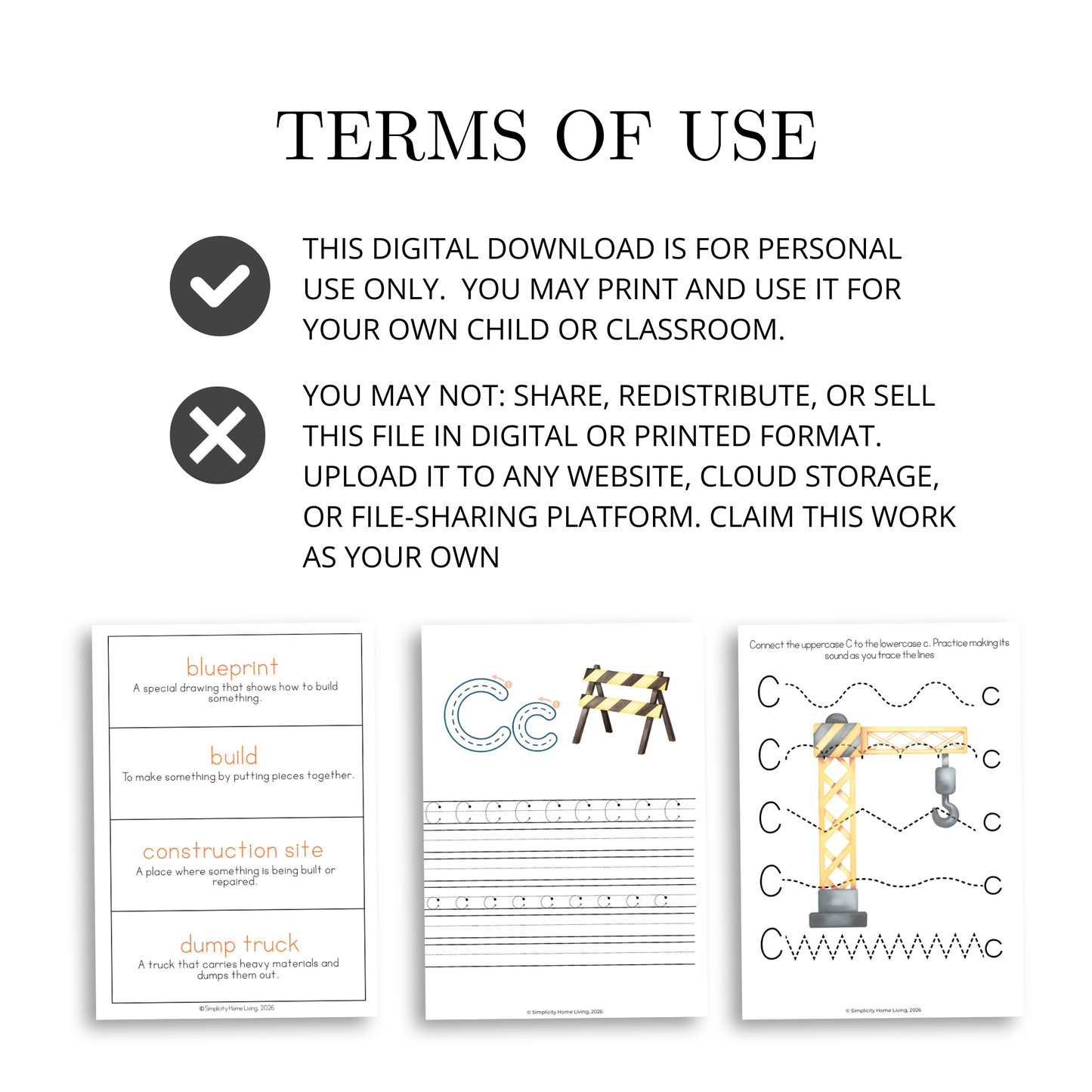 C Is for Construction Alphabet Unit Study | 72-Page Printable Early Learning Activities
