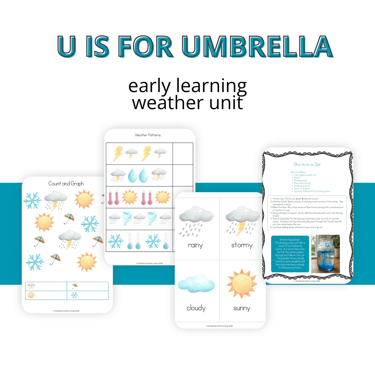 U is for Umbrella Alphabet Unit Study | Preschool Weather Activities & Letter U Printable - Simplicity Home Living