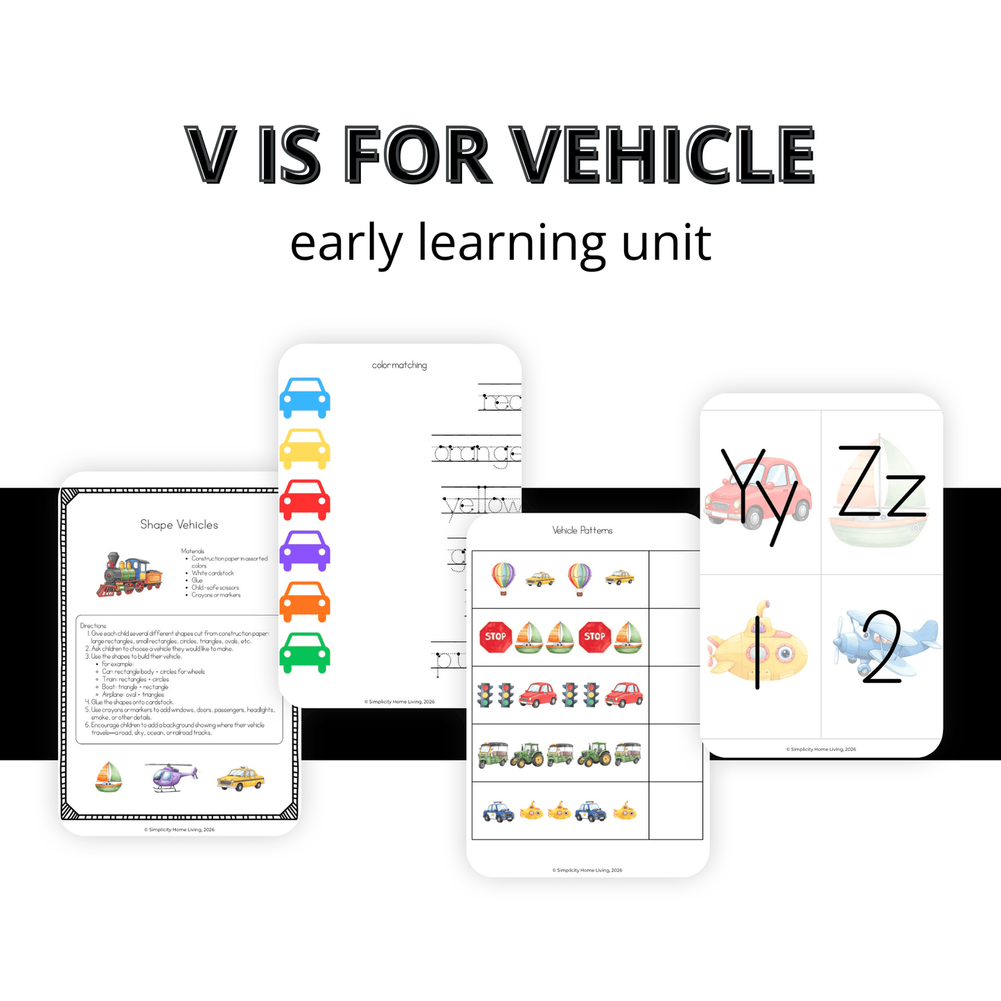 V is for Vehicle Alphabet Unit Study | Preschool Transportation Activities & Letter V Printable - Simplicity Home Living