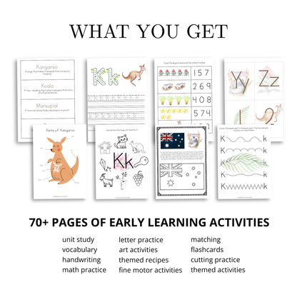 K is for Koala & Kangaroo Alphabet Early Learning Unit Study | 70+ Page Pre-K Printable