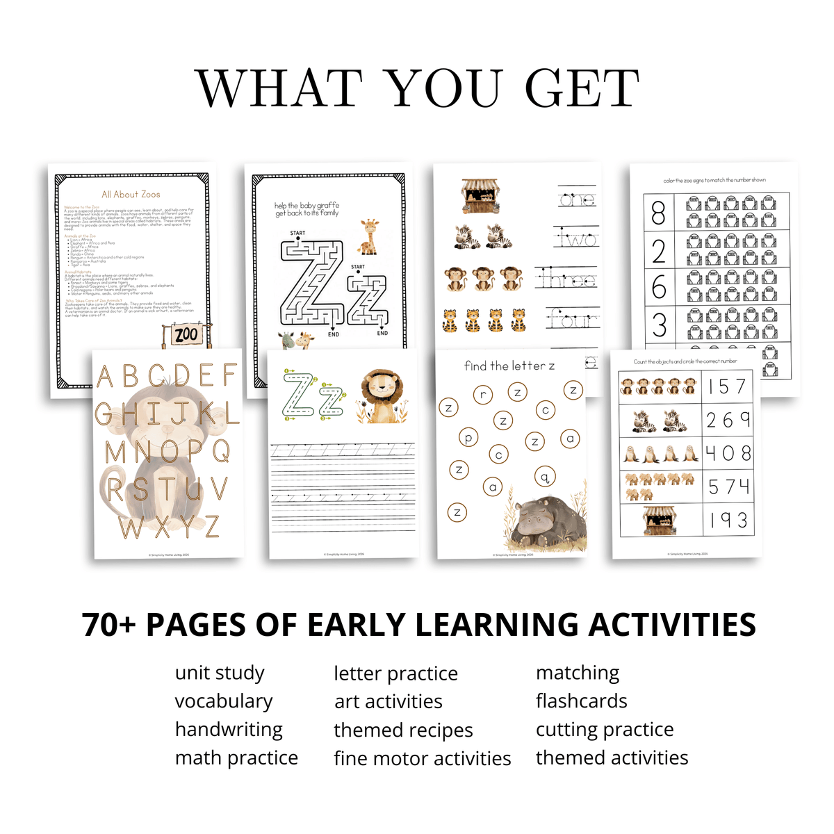 Z is for Zoo Alphabet Unit Study | Preschool Zoo Animals Printable Activities - Simplicity Home Living
