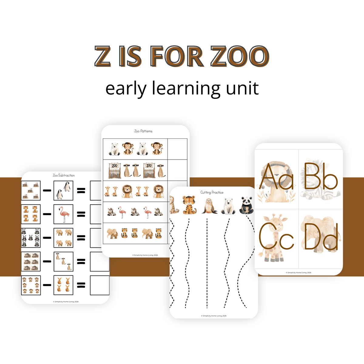 Z is for Zoo Alphabet Unit Study | Preschool Zoo Animals Printable Activities - Simplicity Home Living